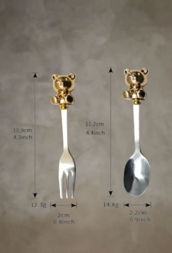 Bear near Fork & Spoon in Silver (Gold bear)