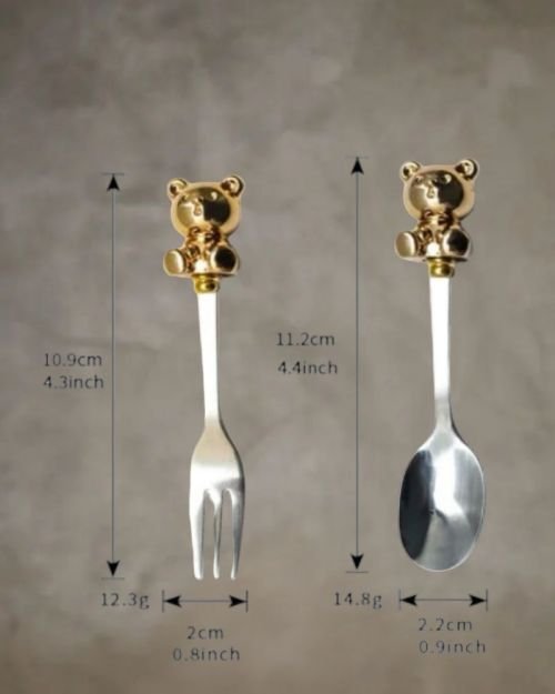 Bear near Fork & Spoon in Silver (Gold bear)