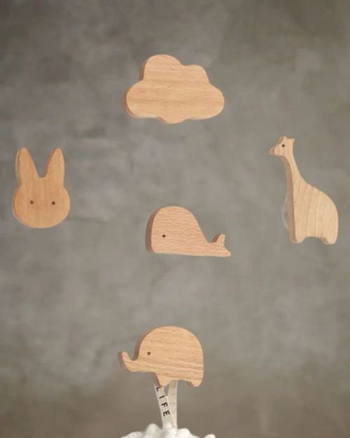 Assorted Set of Wall Hooks (Neutral Wood)