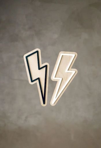 Lightening Bolt Wall Decal (Black Perspex on Neutral Plywood Backing)