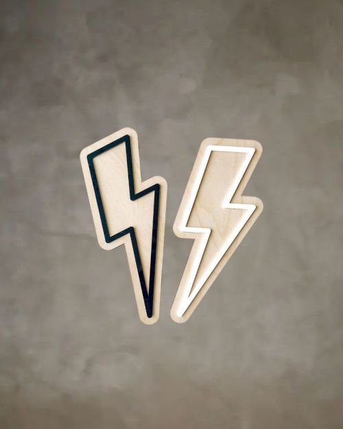 Lightening Bolt Wall Decal (Black Perspex on Neutral Plywood Backing)